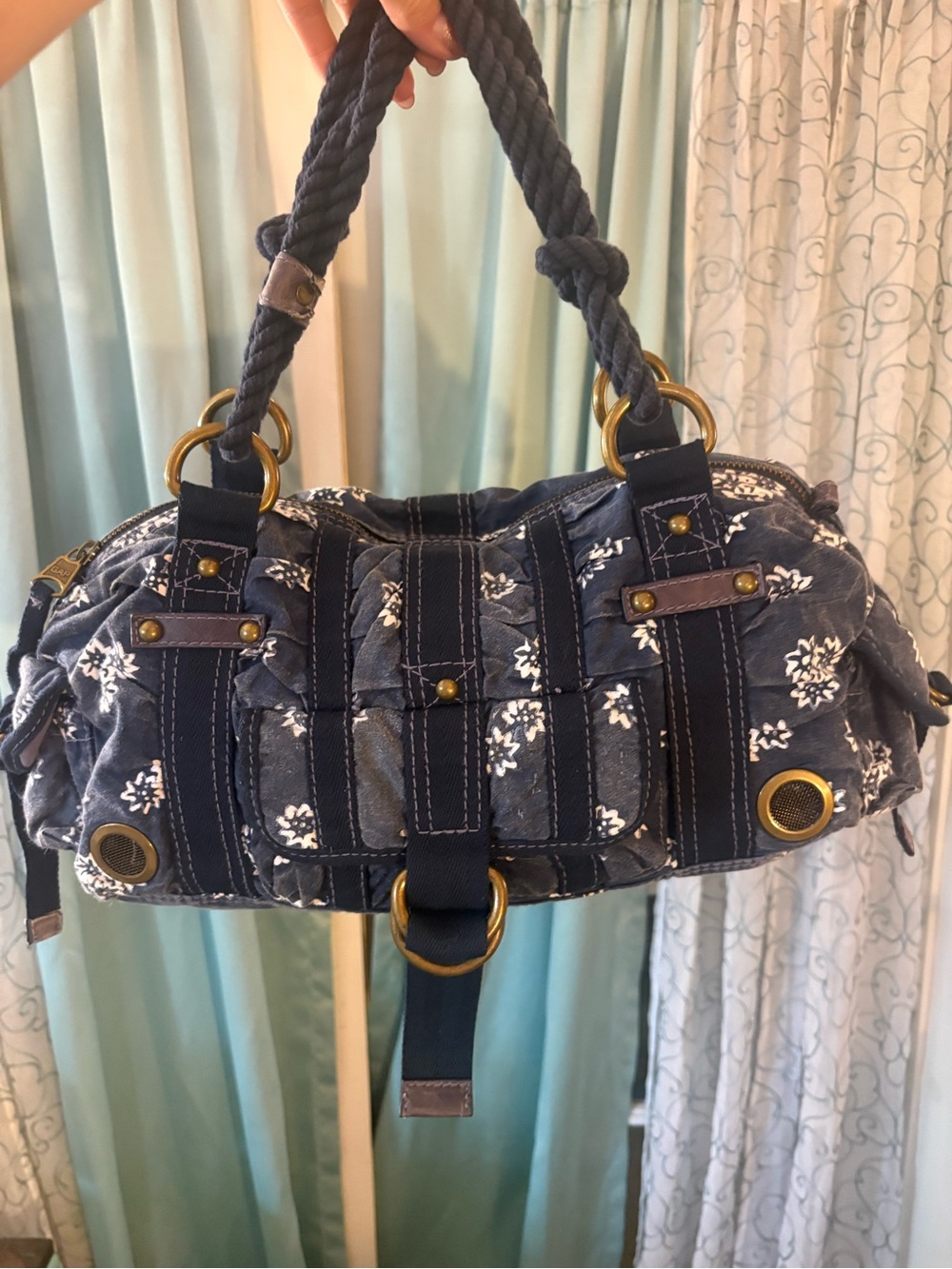Gap Jeans Y2K Navy Floral Quilted Shoulder Bag